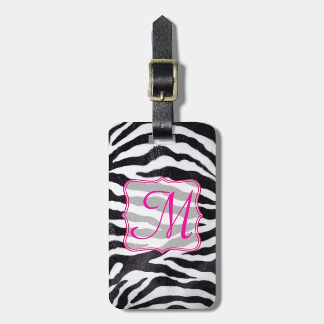 Zebra-Streifen-Tierdruck-Monogramm-Gepäckanhänger Gepäckanhänger (Vorderseite vertikal)