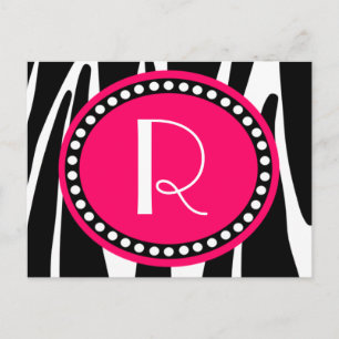 Zebra-Streifen und heißes Rosa-mit Monogramm Einladungspostkarte