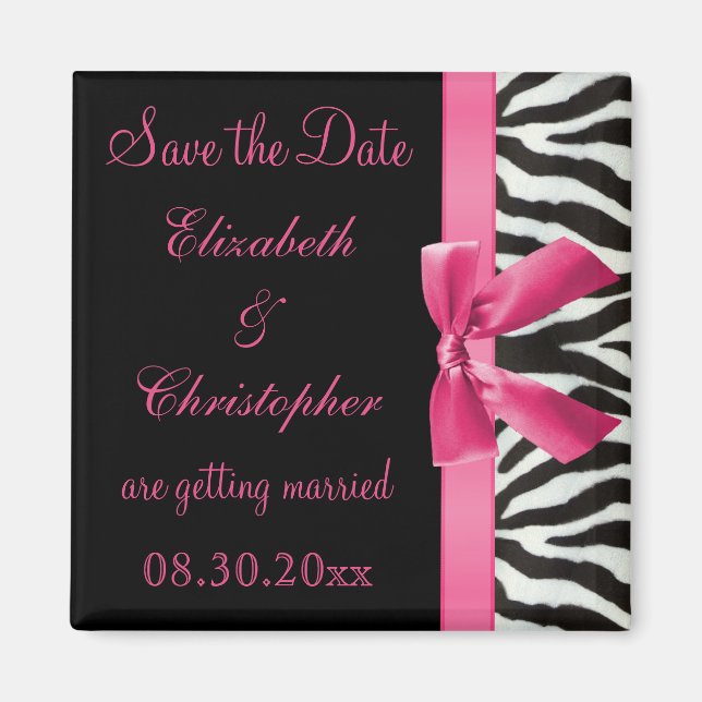 Zebra Streifen und rosa bedruckter Bow Save the Da Magnet (Vorne)