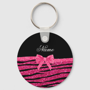Zebra-Streifenbogen Glitter des heißen Rosas des Schlüsselanhänger