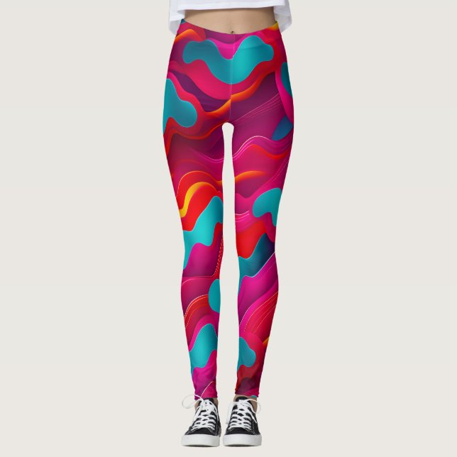 Zebra Strides Wellen rosa Regenbogenmuster Leggings (Vorderseite)