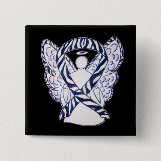 Zebra Strip Awareness Ribbon Angel Art Button (Vorderseite)