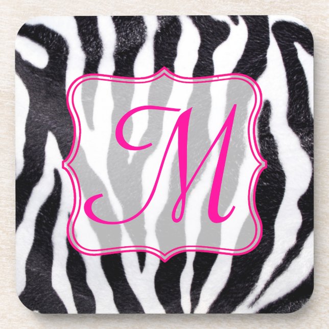 Zebra Stripe Animal Print Monogram Drink Coaster Untersetzer (Vorderseite)