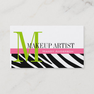 Zebra Stripe Muster Monogram Make Up Artist Visitenkarte