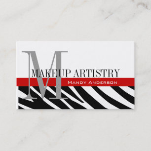 Zebra Stripe Muster Monogram Make Up Artist Visitenkarte