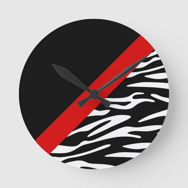 Zebra Stripe with Red Diagonal Border Wall Clock Runde Wanduhr (Vorderseite)