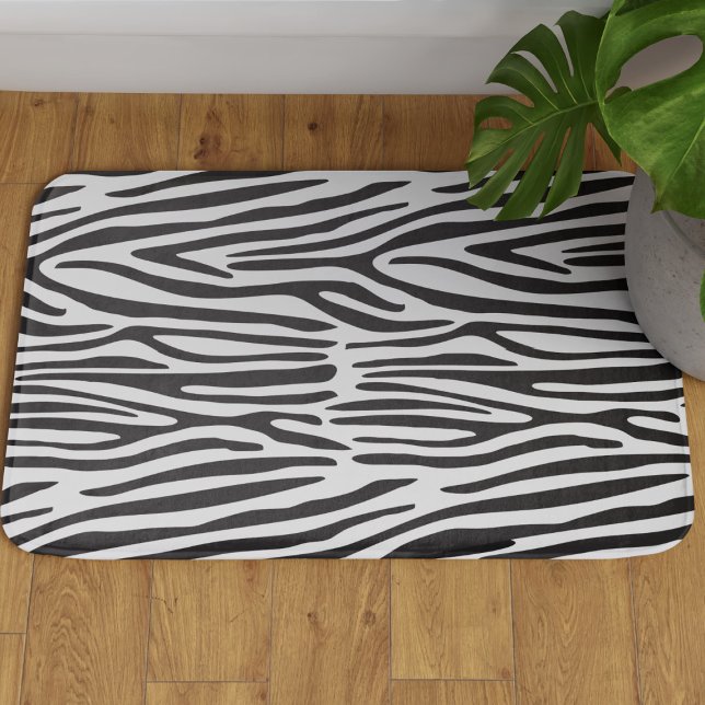 Zebra Stripes Animal Print Large Bath Mat Badematte (Cute black and white zebra stripes bath mat with safari vibes!)