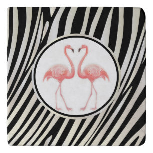 Zebra Stripes Black & Whit Muster Pink Flamingo Töpfeuntersetzer