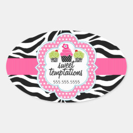 Zebra Stripes Cupcake Bäckerei Business Ovaler Aufkleber