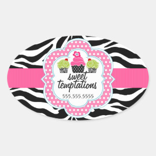 Zebra Stripes Cupcake Bäckerei Business Ovaler Aufkleber