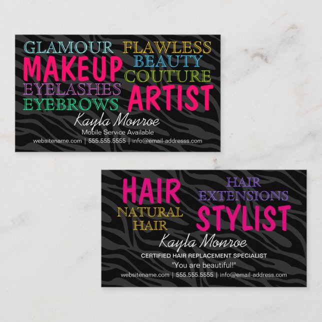 Zebra Stripes Makeup Artist and Hair Stylist Visitenkarte (Vorne/Hinten)
