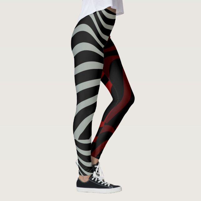 Zebra Stripes Muster - 3D Rot-Weiße Leggings (Rechts)