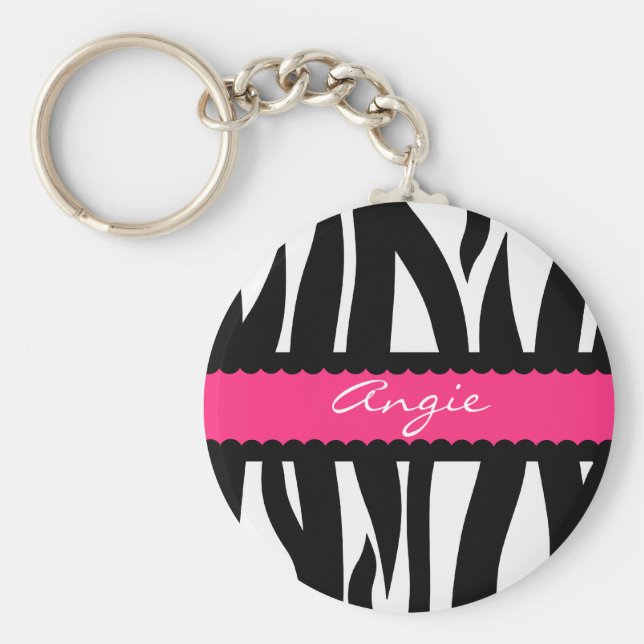 Zebra Stripes Muster Personalisiert Name Schlüssel Schlüsselanhänger (Vorne)