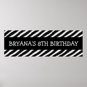 Zebra Stripes Print Custom Birthday Party Banner Poster