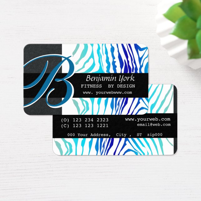 Zebra Stripes Turquoise Blue Bold Monogram (Schreibtisch)
