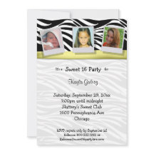 Zebra Stripes Yellow Ribbon Foto Party Einladung