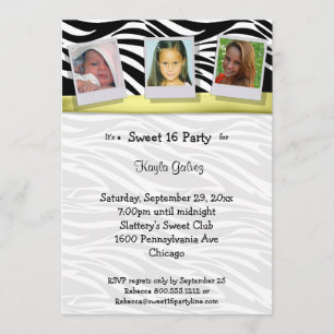 Zebra Stripes Yellow Ribbon Foto Party Einladung