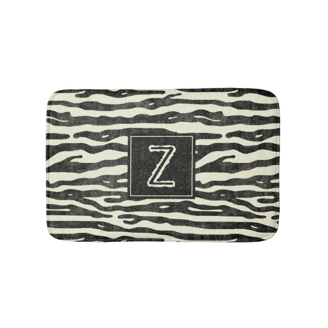 Zebra Striping Animal Print Muster Mit Monogramm Badematte (Vorderseite)
