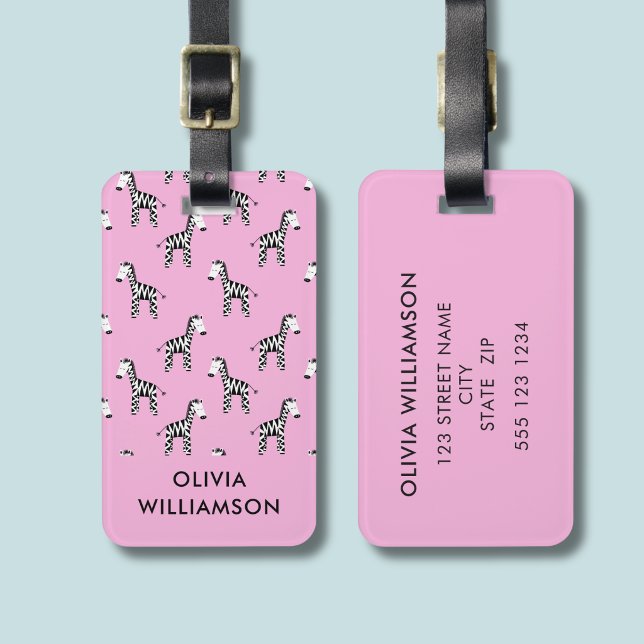 Zebra süße Kinder rosa Gepäckanhänger (Pink zebra personalized luggage tag)