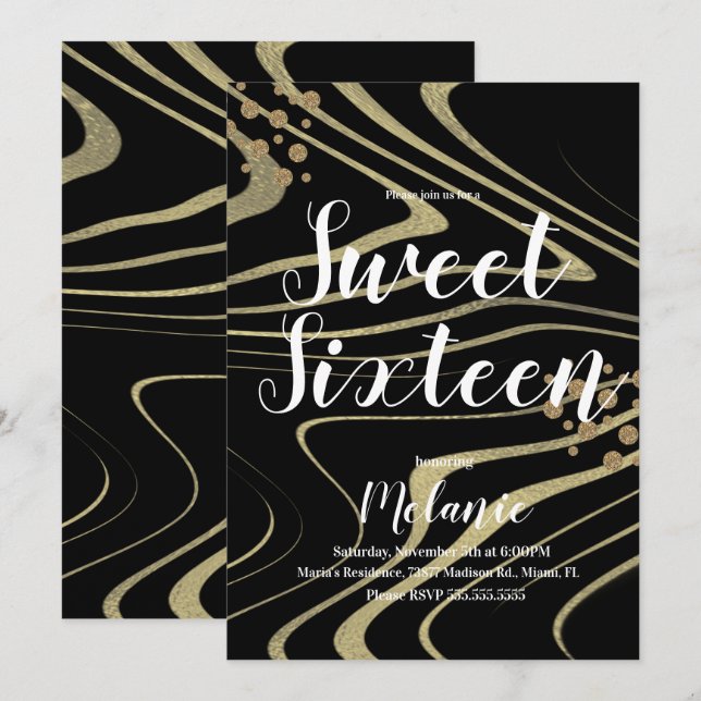 Zebra Sweet 16 Glitzer Imitate Gold und Foil Geo Einladung (Vorne/Hinten)