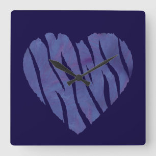 Zebra-Tierdruck Lila Herz Quadratische Wanduhr