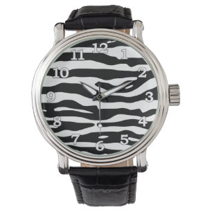 Zebra-Tierdruck-Schwarz-weißes Streifen-Muster Armbanduhr