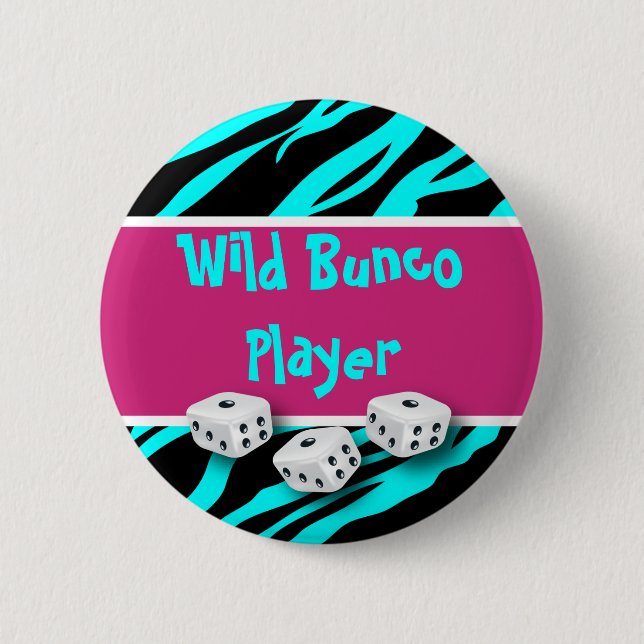 Zebra-Tierdruck wilder Bunco Spieler Button (Vorderseite)