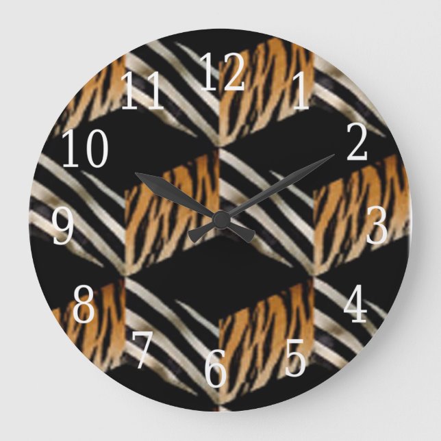 Zebra & Tiger Round Clock Große Wanduhr (Vorderseite)