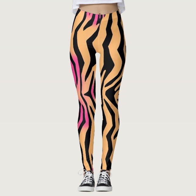 Zebra Tiger Stripe Pink Wilde Tiere Hautmuster Leggings (Vorderseite)