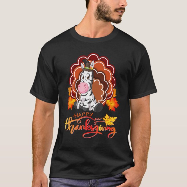 Zebra Turkey Happy Thanksgiving T-Shirt (Vorderseite)