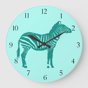 Zebra - Türkis und Aqua Große Wanduhr