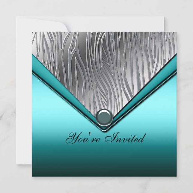 Zebra Turquoise Bleu 21ème anniversaire Invitation (Devant)