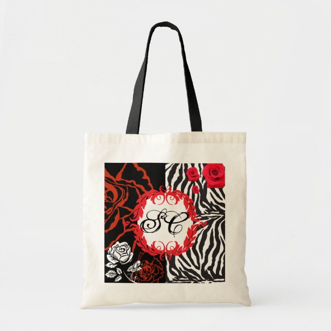 Zebra u. Rote Rosen, kundengerechte Tasche (Vorne)