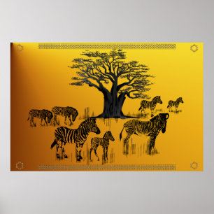 Zebra-und Baobab-Baum-Plakat Poster