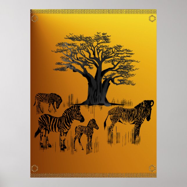 Zebra und Baobab Tree Poster (Vorne)