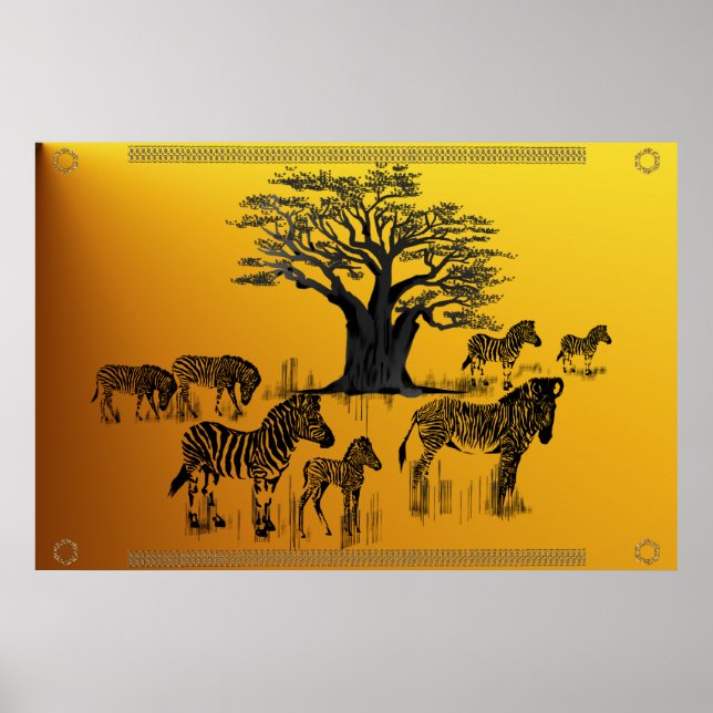 Zebra und Baobab Tree Poster (Vorne)