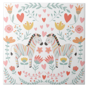 Zebra und Blume farbenfrohe skandinavische Folklor Fliese