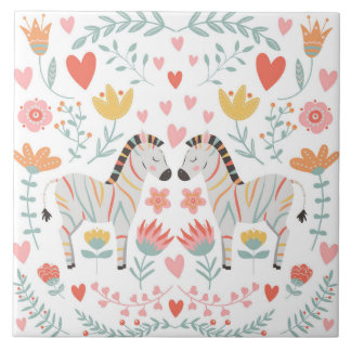 Zebra und Blume farbenfrohe skandinavische Folklor Fliese
