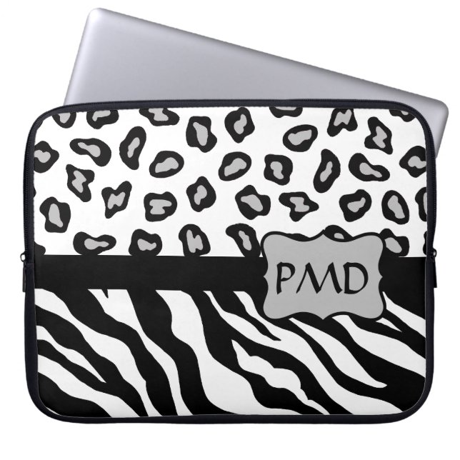 Zebra und Cheetah Skin Monogram Laptopschutzhülle (Vorderseite)