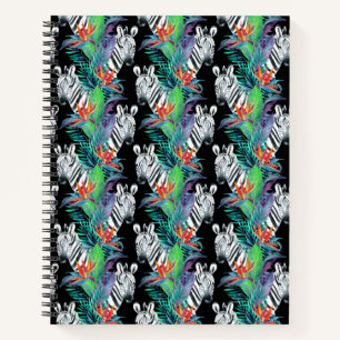 Zebra- und Exotic-Blume-Muster Notizbuch