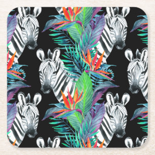 Zebra- und Exotische Blume Muster 2 Rechteckiger Pappuntersetzer