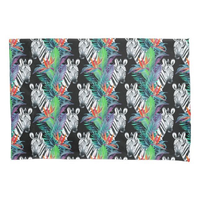 Zebra und exotisches Blumen-Muster Kissenbezug (Vorderseite-Links)