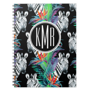 Zebra und exotisches Monogramm des Blumen-Muster- Notizblock