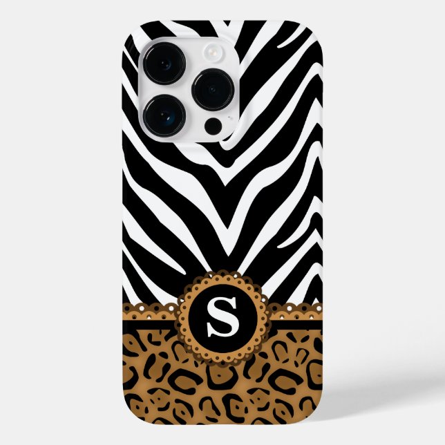 Zebra und Leopard Monogram Case-Mate iPhone 14 Pro Hülle (Rückseite)