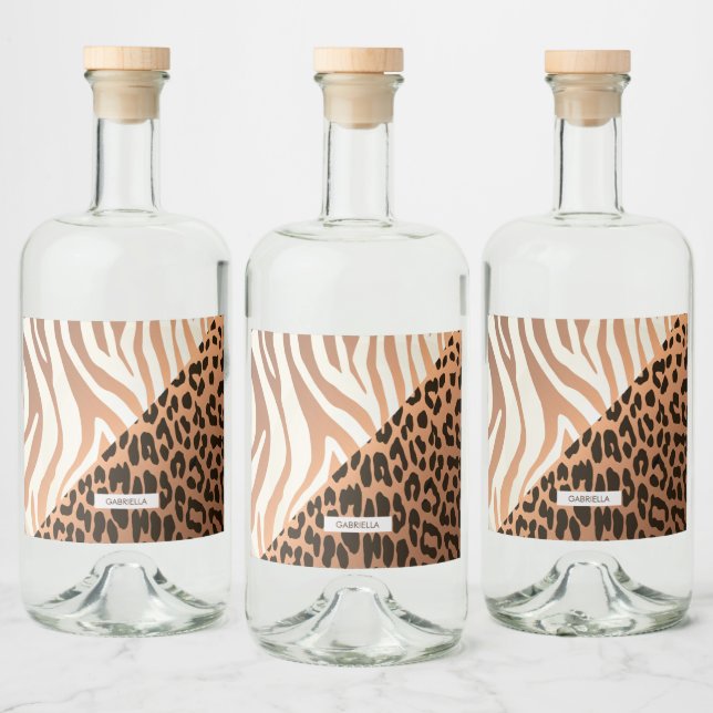 Zebra und Leopard Print Alkoholflaschenetikett (Flaschen)