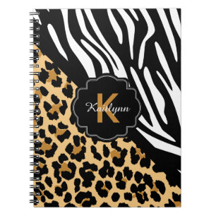 Zebra und Leopard Print Custom Monogram Notebook Notizblock