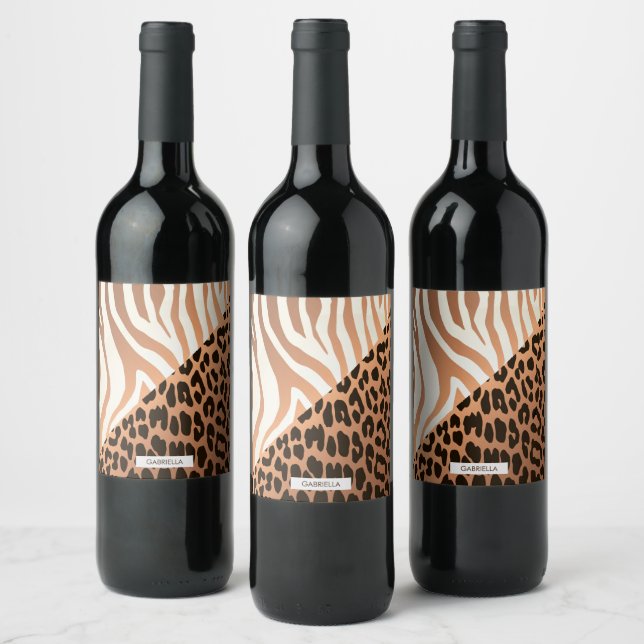 Zebra und Leopard Print Weinetikett (Flaschen)