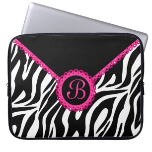 Zebra und rosa Spitze-Monogramm Laptopschutzhülle