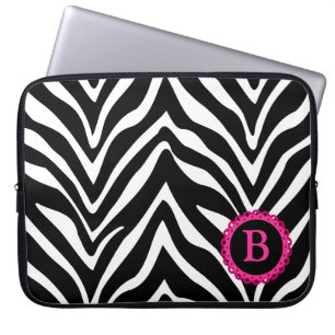 Zebra und rosa Spitze-Monogramm Laptopschutzhülle