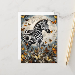 Zebra und Schmetterlinge Postkarte